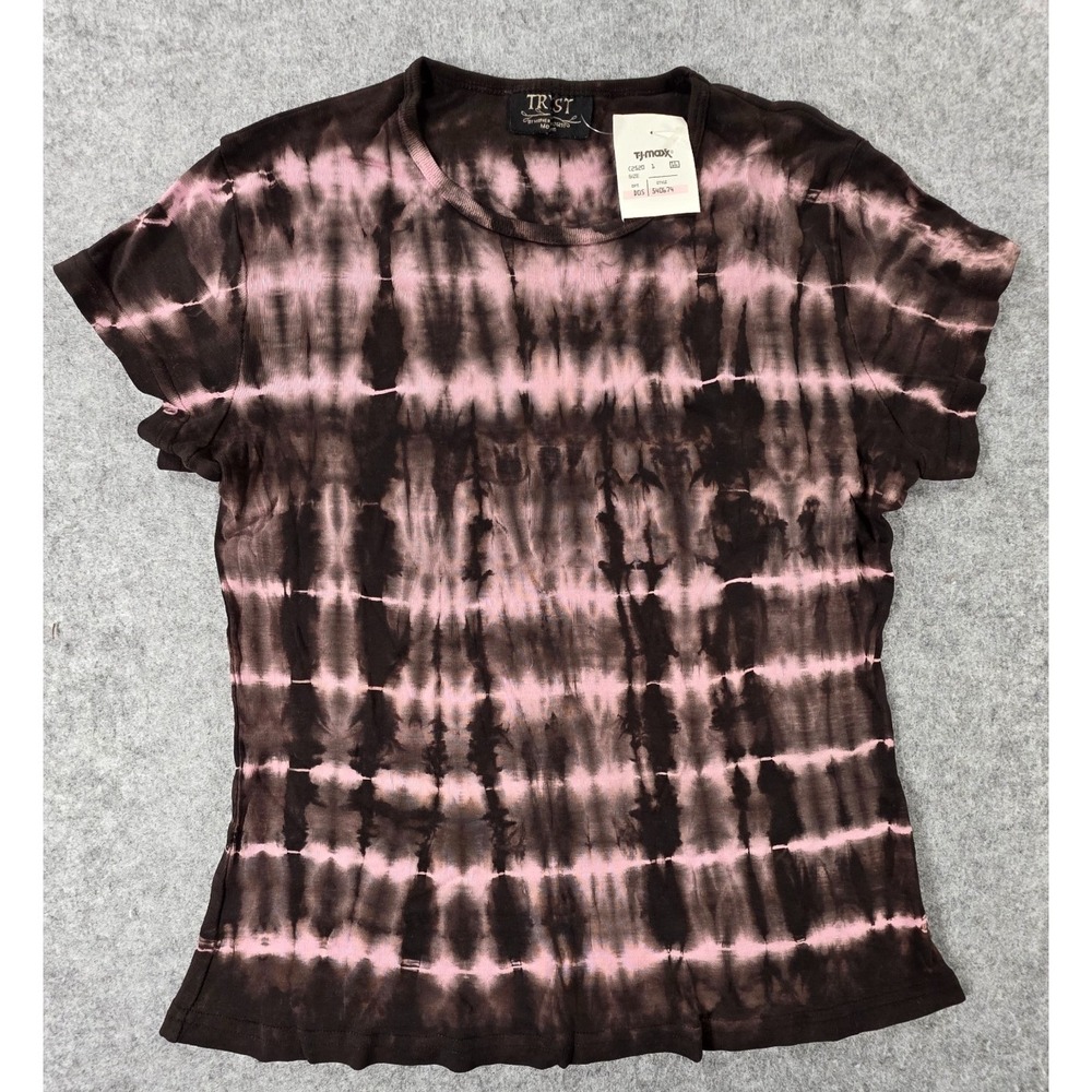 Y2K Tryst Tie Dye Tee Shirt M  Hippie Artsy High Low Hem Black Pink NEW USA